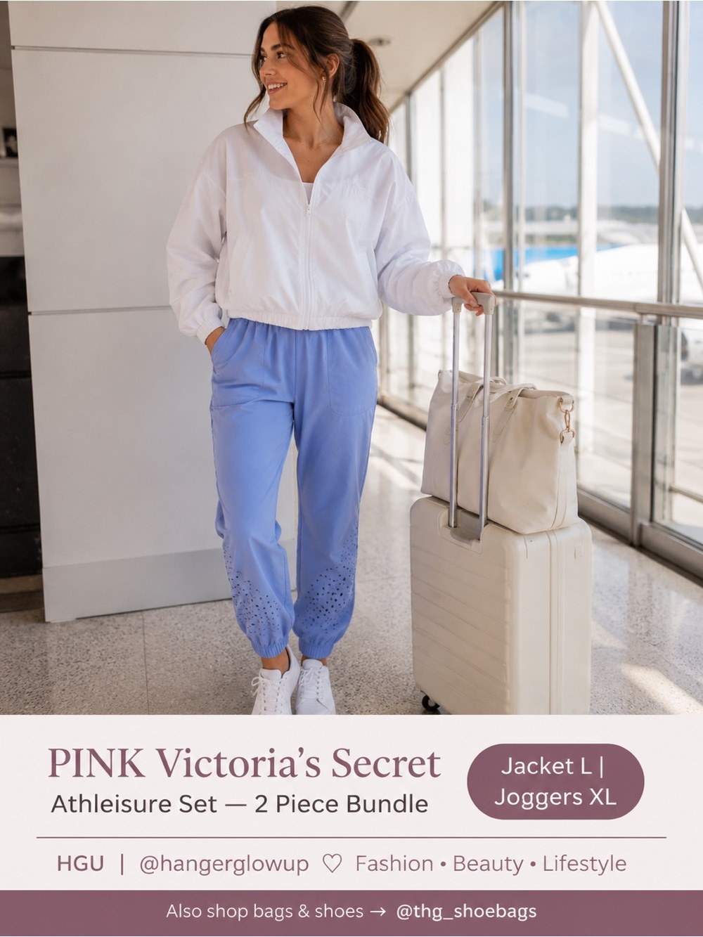 PINK Periwinkle Windbreaker Jogger Set NWT Large/XL